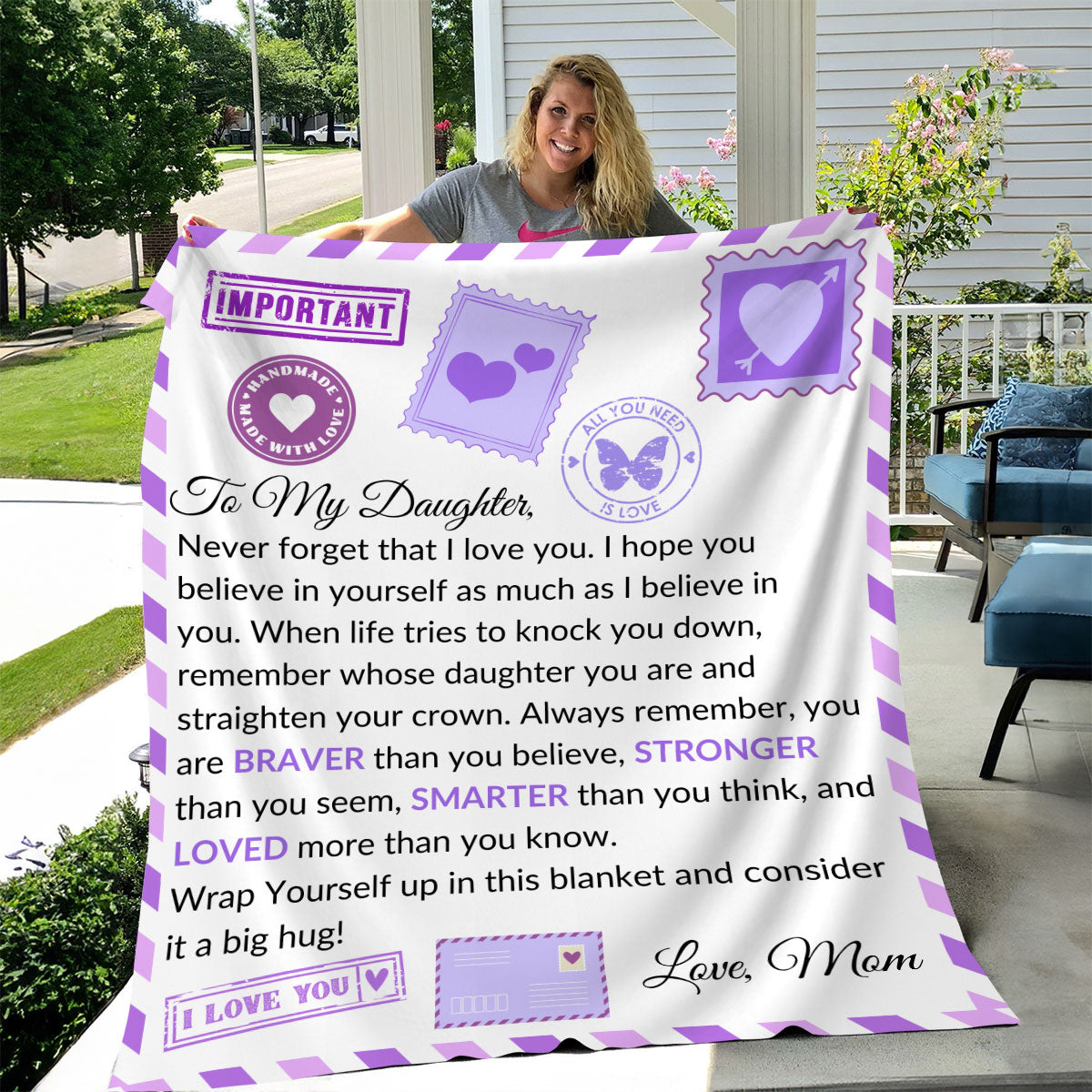 TO MY DAUGHTER COZY PLUSH POSTCARD BLANKET FROM MOM|NEVER FORGET I LOVE YOU (Choose Your Color)