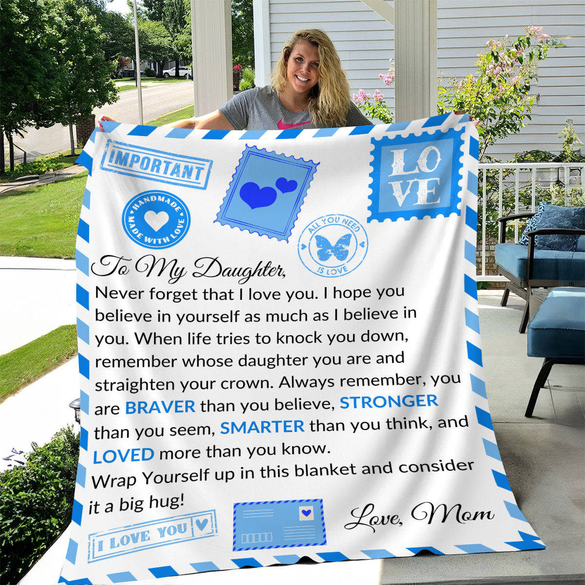 TO MY DAUGHTER COZY PLUSH POSTCARD BLANKET FROM MOM|NEVER FORGET I LOVE YOU (Choose Your Color)