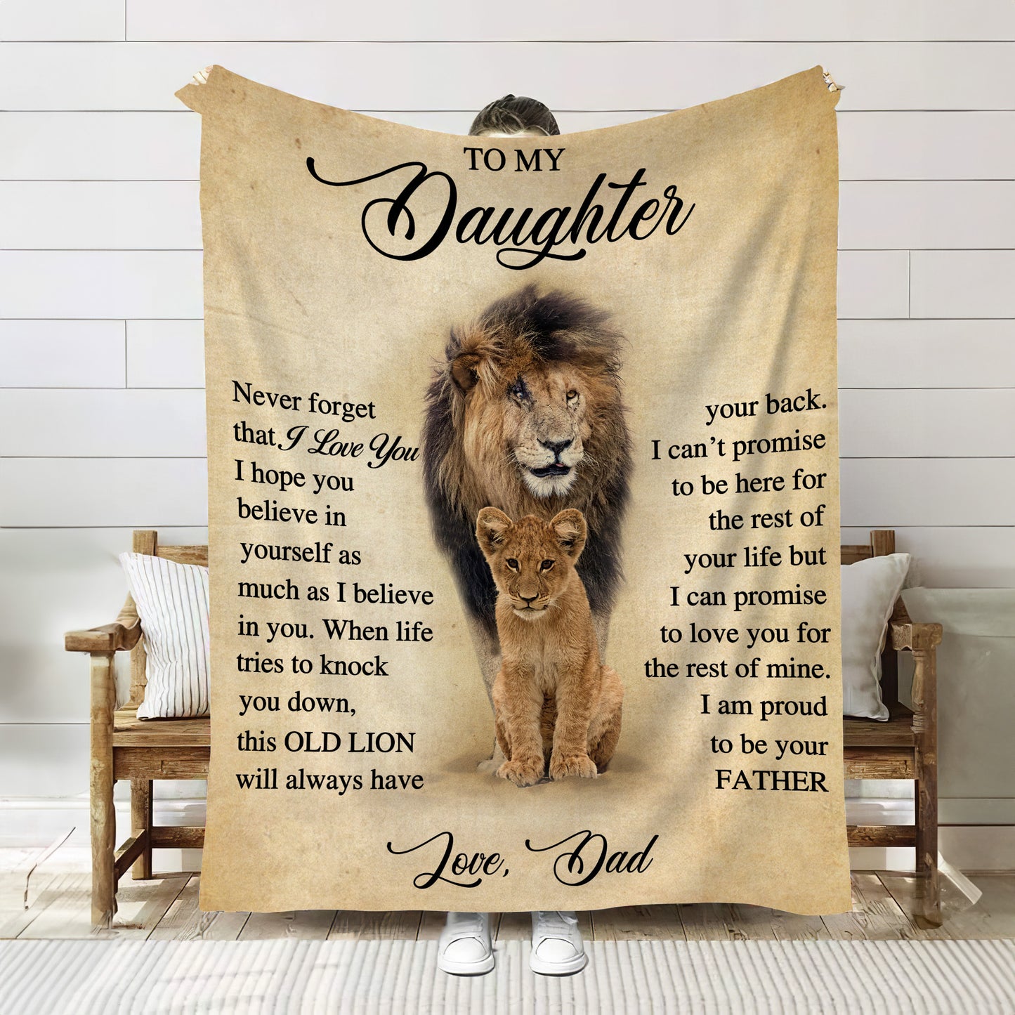 TO MY DAUGHTER FROM DAD COZY PLUSH BLANKET|THIS OLD LION WILL ALWAYS HAVE YOUR BACK