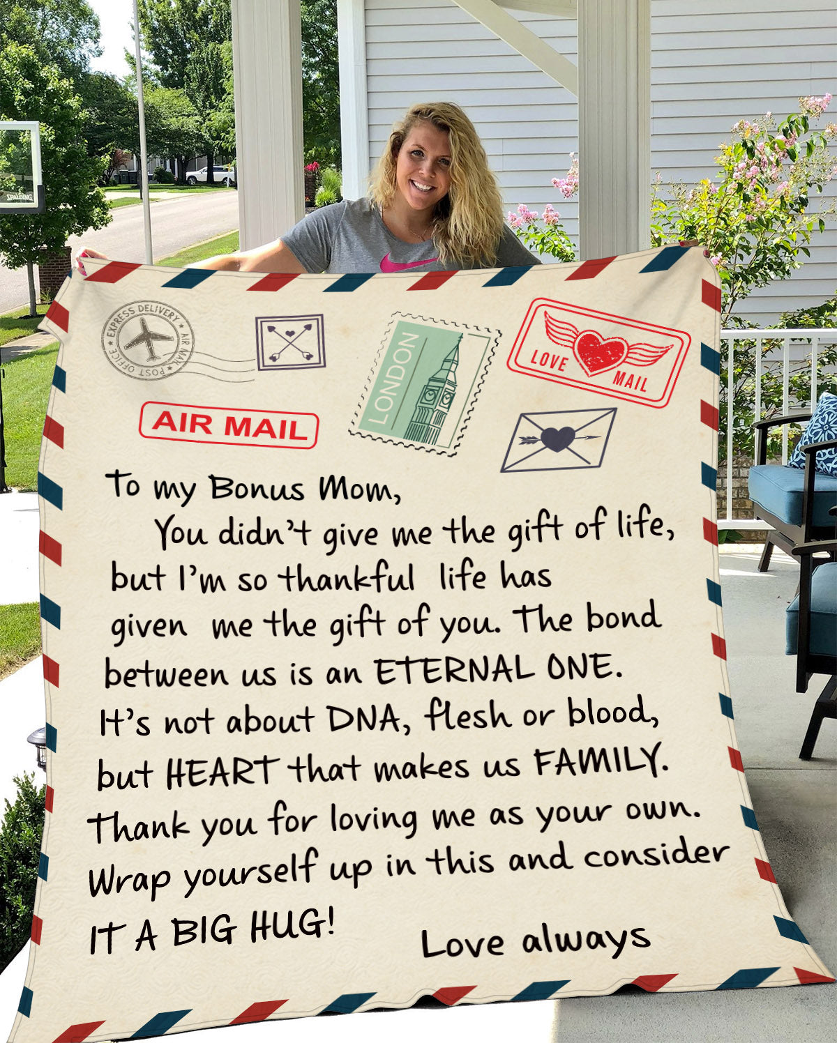 TO MY BONUS MOM COZY PLUSH POSTCARD BLANKET [SELLING FAST]