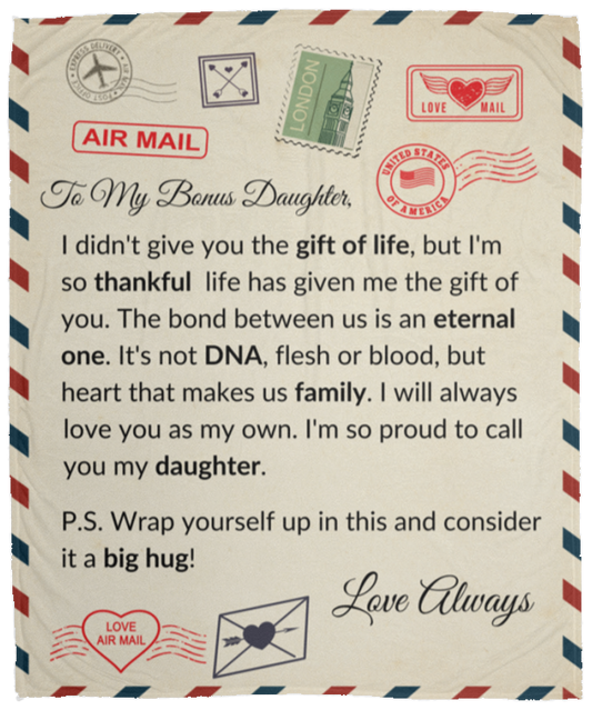 To My Bonus Daughter Cozy Plush Postcard Blanket