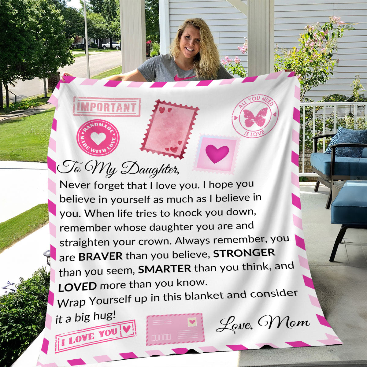 TO  MY DAUGHTER COZY PLUSH POSTCARD BLANKET FROM MOM|NEVER FORGET I LOVE YOU (Choose Your Color)