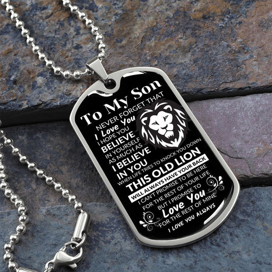 TO MY SON OLD LION|DOG TAG NECKLACE