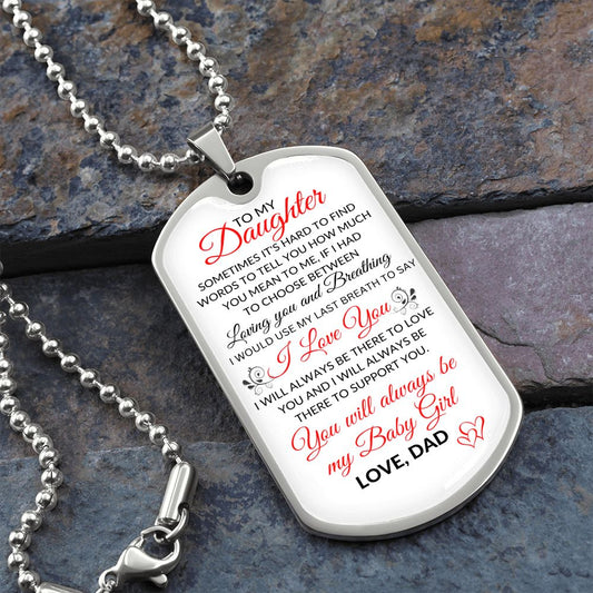 [ALMOST SOLD OUT]TO MY DAUGHTER DOG TAG NECKLACE FROM DAD|I WOULD USE MY LAST BREATH TO TELL YOU I LOVE YOU