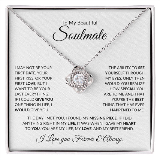TO MY BEAUTIFUL SOULMATE LOVE KNOT NECKLACE|I FOUND MY MISSING PIECE