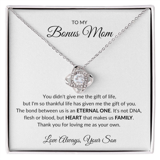 TO MY BONUS MOM LOVE KNOT NECKLACE FROM SON