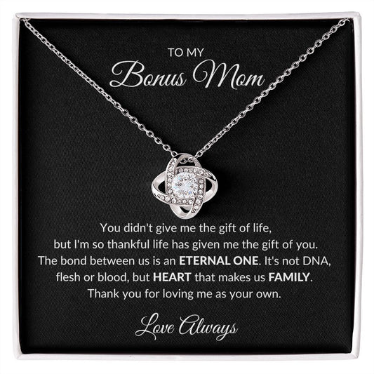 TO MY BONUS MOM LOVE KNOT NECKLACE|I LOVE YOU ALWAYS (BLACK BACKGROUND)