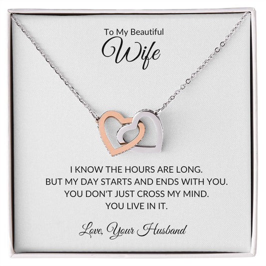 TO MY BEAUTIFUL WIFE|YOU LIVE IN MY MIND INTERLOCKING HEARTS NECKLACE