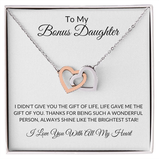 TO MY BONUS DAUGHTER|INTERLOCKING HEARTS NECKLACE
